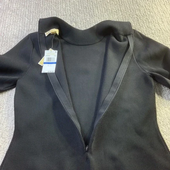 Michael Kors Womens Black Pleated Drop Waist Dress Mock Neck Size XL NWT - Picture 14 of 15